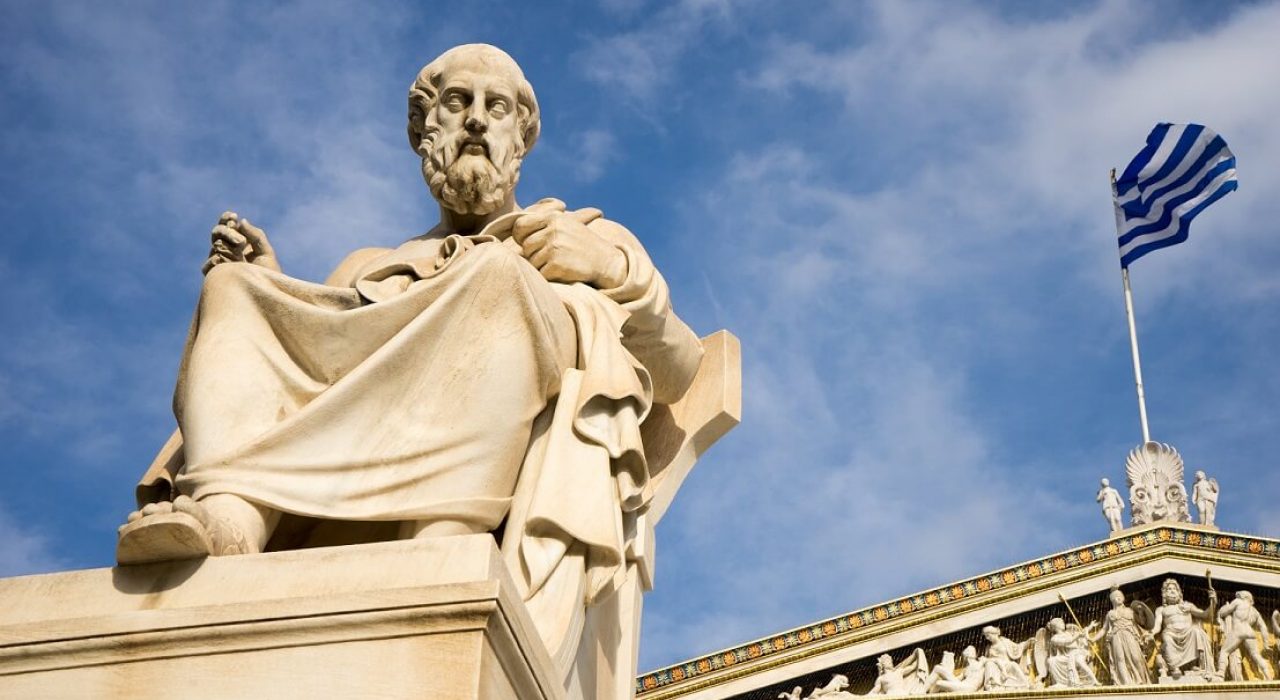 Marble statue of the ancient Greek Philosopher Plato. Academy of Athens,Greece.